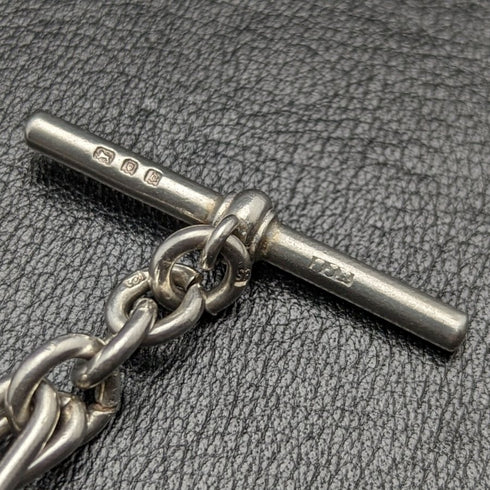 Around 1920 British Antique Pure Silver (925 Silver) Albert Chain 37g Medal Fob